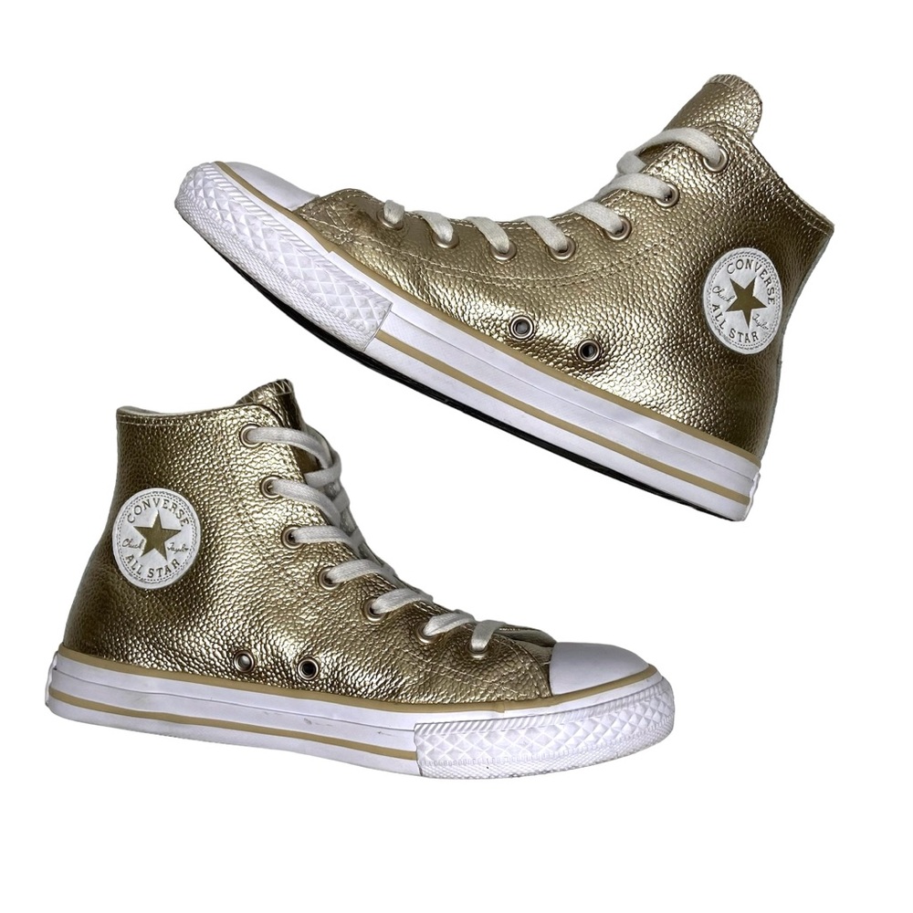 Converse All Star Chuck Taylor Metallic Gold Leather High Top Sneakers Size 3